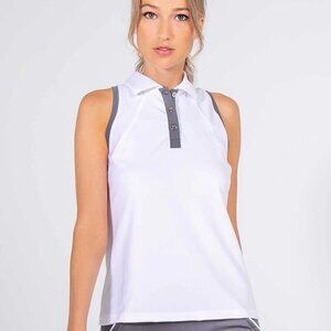 NEW INPHORM Riley Sleeveless Polo Golf Shirt LARGE White Gray